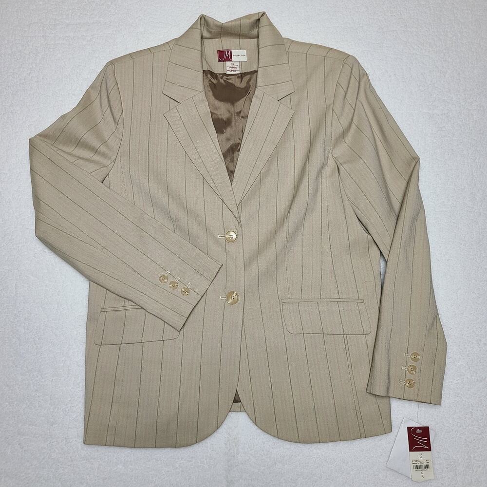 JM Collection Women's Jacket Blazer Tan Pink Herringbone Workwear Size 14